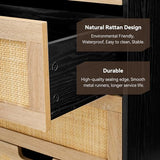 IDEALHOUSE 6 Drawers Dresser for Bedroom, Natural Rattan Drawer with Spacious Storage, Wood Chest of Drawers with Metal Legs for Bedroom, Living Room, Hallway, Entryway (Black, 6 Drawers Dresser) IDEALHOUSE