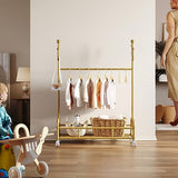 Bestier Kids Dress Up Rack, Adjustable Rack Height for Kids Clothes Rack, Bottom Storage Shelf with Wheels, Metal Dress Up Rack for Kids, Toddler, Children, Girls, Boys, Gold Bestier