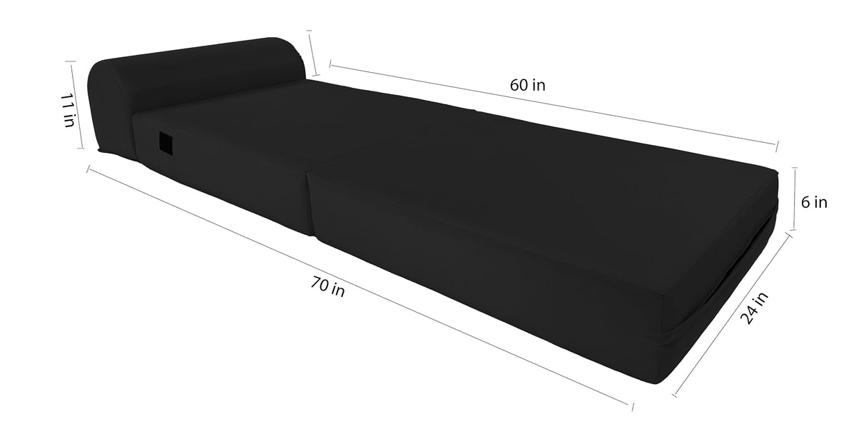 D&D Futon Furniture Sleeper Chair Folding Bed, Studio Sofa Guest Folded Mattress, High Density Foam (70 x 24 x 6, Black) D&D Futon Furniture
