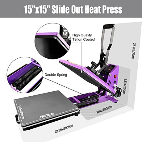 BetterSub Heat Press Machine 15x15 Inch, Digital Slide Out Drawer Heat Press for T-Shirts, 1000W Heat Press Machine for DTF, Sublimation, HTV Transfers, with LCD Control Panel & Pressure Adjustment BetterSub