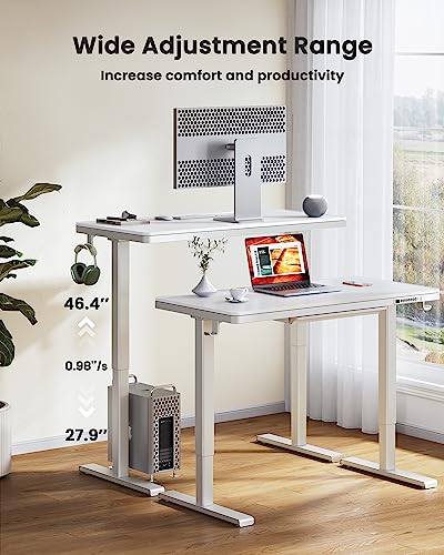 ErGear Dual Motor Electric Standing Desk with Drawers,48x24 Inch Whole-Piece Quick Install,Height Adjustable Stand up Sit Stand Home Office Ergonomic Workstation with USB Charging Ports(White - WoodArtSupply