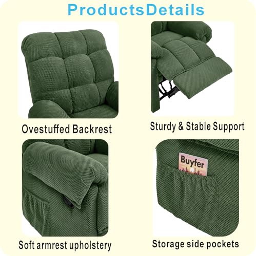 KEIKI Recliner Chair, Upholstered Nursery Rocker Reclining Chair with Side Pocket, Single Sofa Armchair for Living Room, Bedroom, Nursing, Reading, Army Green