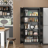 SteeLoong Kitchen Pantry Cabinet,71”Black Metal Pantry Storage Cabinet with Doors and 4 Adjustable Shelves,Kitchen Cabinet with 2 Gold Handles,Tall Cabinet for Livingroom,Pantry, Bathroom SteeLoong