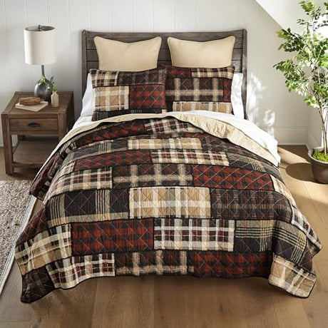 Donna Sharp Twin Bedding Set - 2 Piece - LJ Plaid Twin Quilt Set with Quilt and One Standard Pillow Sham - Machine Washable Donna Sharp