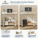 DUMOS 31.5" Manual Standing Desk, Height Adjustable Mobile Computer Desk with Lockable Wheels & 2-Tier Storage, Rolling Laptop Table for Small Spaces & Home Office, White DUMOS