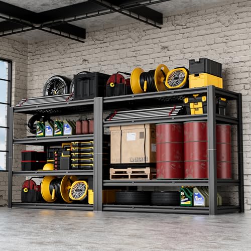 cynnda 4-Tier 60" W x 24" D x 60" H Garage Shelving Heavy Duty 2500LBS Garage Storage Rack Basement Warehouse Storage Shelves Units Adjustable Metal Shelf for Garages(Black) cynnda