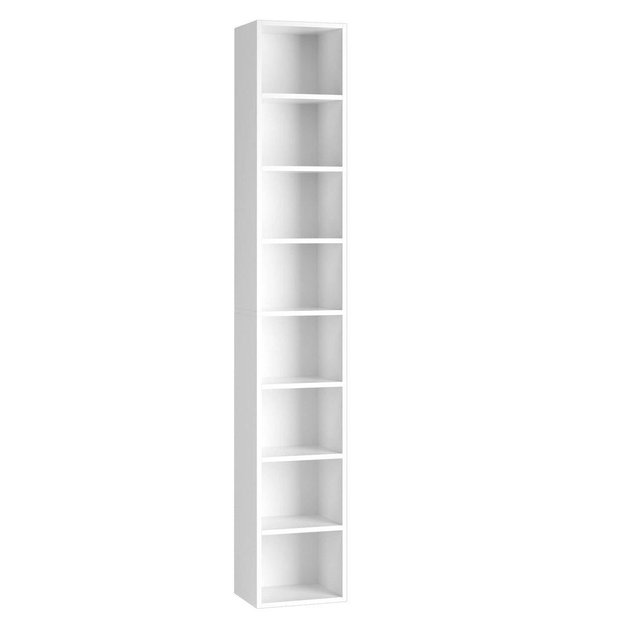 FOTOSOK 8-Tier Media Tower Rack, 11.6 X 9.3 X 70.9 Inches CD DVD Slim Storage Cabinet with Adjustable Shelves, Tall Narrow Bookcase Display Bookshelf for Home Office, White FOTOSOK