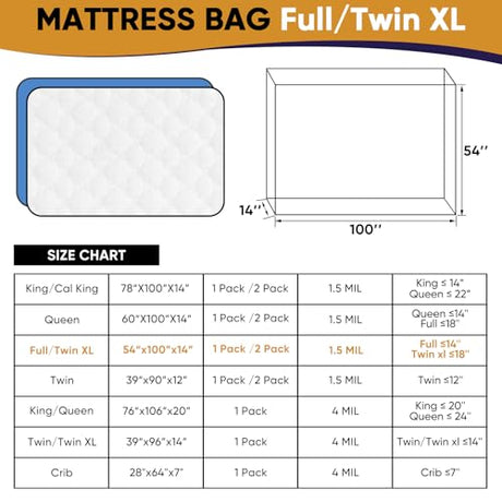CHUPER Full/Twin XL/Twin Mattress Bags for Moving, Waterproof Plastic Mattress Cover,Mattress Bag for Disposal & Moving Bags for Storage CHUPER