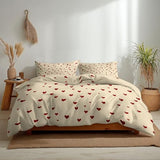 Cream Reversible Duvet Cover Set 2Pcs Small Single Size, Minimalist Red Heart Pattern Bedding Set for Boys Girls Kids Bedroom Decor - Soft Comfy Cozy Microfiber Print Duvet Cover with 1 Pillowcase Generic