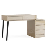Tribesigns Vanity Desk with 5 Drawers, Makeup Table with Reversible Drawer Cabinet Printer Stand, Modern Computer Desk Dressing Table for Bedroom Office, Gloss Beige (No Mirrors) Tribesigns
