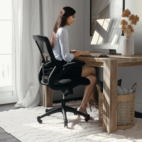 Flash Furniture Kelista Mid-Back Swivel Office Chair with Adjustable Seat Height, Ergonomic Mesh Desk Chair with Flip-Up Armrests, Black Flash Furniture