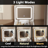 FUFU&GAGA Vanity Desk with Flip Top Mirror and Lights, Small Makeup Vanity Set with Glass Shelf, Space Saving Dressing Table with 3 Drawers & Cushion Stool for Bedroom, White 18.7”W x 15.7”D x 47.2”H FUFU&GAGA