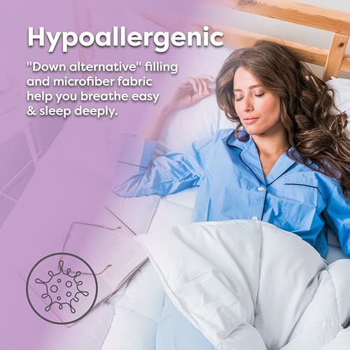 HOSPITOLOGY PRODUCTS White Comforter Queen Hypoallergenic Duvet Insert Microfiber All Season Goose Down Alternative Quilted - Corner Loops - Box Stitched - Washable - 90" W x 94" L HOSPITOLOGY PRODUCTS