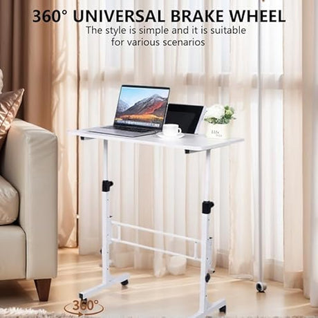 Portable Standing Desk Adjustable Height 27.5"-43.3", Small Computer Desk with Wheels, Foldable Home Office Desk, Folding Table for Laptop, Rolling Desk for Small Space, White Wintline