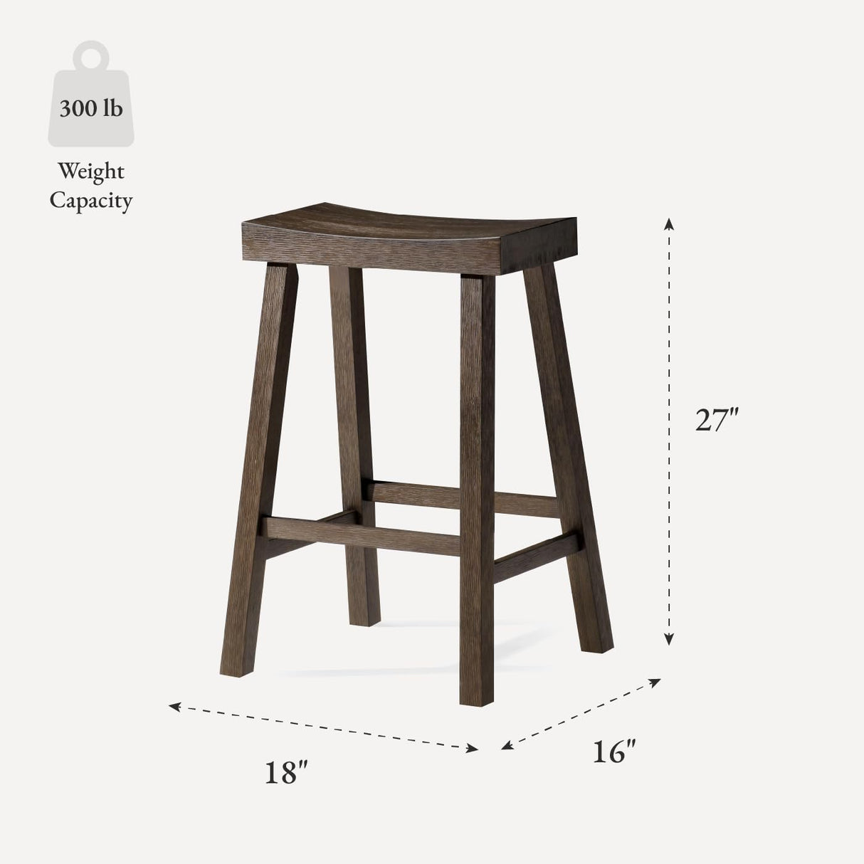 Maven Lane Vincent Counter Stool – 26 Inches – Rectangular Stool with Footrest – Brown Solid Wood – Space-Saving Design for Kitchen Counters & Islands Maven Lane