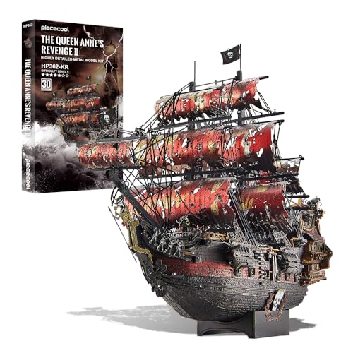 Piececool 3D Metal Puzzles for Adults, Red Queen Anne's Revenge Pirate Ship Model Kits, 3D Watercraft Model Building Kit, DIY Craft Kits Difficult 3D Puzzles for Family Time