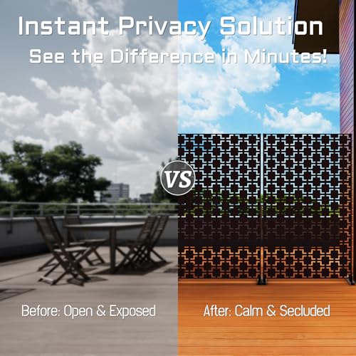 72" Metal Privacy Screen Freestanding Outdoor Room Divider Decorative Laser Cut Fence Panel, Weatherproof Patio Privacy Fence for Garden, Balcony, Backyard Landscape TALLYVER