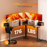 WALKINGDESK 63 Inches Height Adjustable L Shaped Standing Desk with 3 Drawers and Monitor Shelf, Electric Sit to Stand Home Office Comupter Table, Ergonomic Corner Gaming Desk, Black Walnut WALKINGDESK