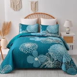 King Quilt Sets Teal Floral Pattern Quilt Bedding Set, 3 Pieces Botanical Quilt Bedspread Coverlet Set, Soft Microfiber Boho Flower Bed Coverlet Bedding Set for All Season(104" x 90) Anibedding
