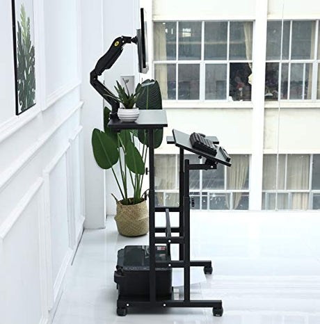 UNICOO Portable Standing Desk on Wheels, Height Adjustable Mobile Workstation, Versatile for Home Office, Rolling Sit to Stand Design, Ergonomic - (U101-B) UNICOO