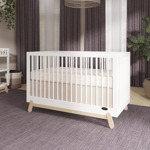 Dream On Me Hygge 5-in-1 Convertible Full-Size Baby Crib in Vintage White Oak, GreenGuard Gold & BSA, Converts to Toddler, Day & Full-Size Bed, Adjustable Mattress Heights, Modern Nursery