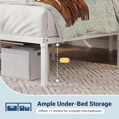 Allewie Twin Bed Frame, 12 Inch Metal Platform Beds with Storage Space, No Box Spring Required and Easy Assembly, White Allewie