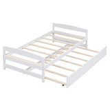 Merax Twin Size Platform Pine Wood Bed Frame with Twin Size Trundle for Boys and Girls,White Merax