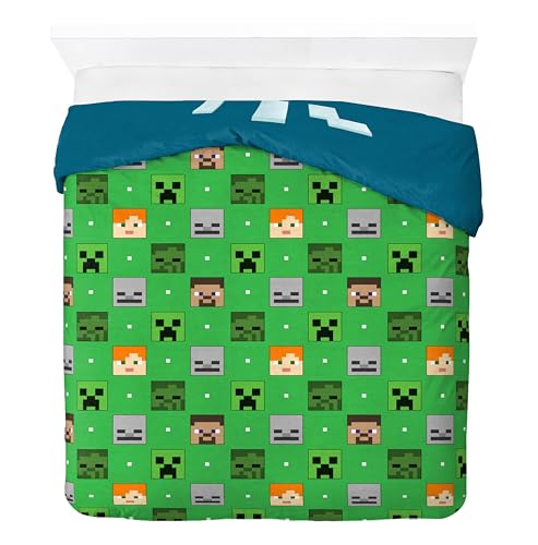 Jay Franco Kids Duvet Cover Set – 3 Piece Super Soft Bedding with Sham Pillowcase, Cover ONLY Comforter Not Included, Blue - Minecraft, Full Jay Franco
