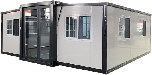 Portable Tiny Expandable Prefab Container House 19x20ft, Mobile Portable Prefab House with Facility of Bedroom, Bathroom/Toilet, 1 Kitchen Cabinet, Suitable for Home, Workshop, Villa, Warehouses