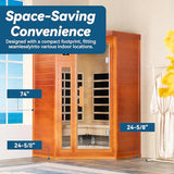 WOODBRIDGE Infrared Sauna Room 2 Person Japanese Cedar Indoor Corner Sauna with 7 Carbon Heaters, Red Light Therapy,Bluetooth Speaker,Intelligent Dual Control System,Tempered Glass,Exterior Brim Light WOODBRIDGE