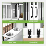 Real Relax 71” Large Dog Crate Furniture for 1 or 2 Dogs with Sliding Door, Heavy Duty Dog Kennel Furniture for Small/Medium Dogs with 4 Bowls, Dog Cage with Steel Frame, White Real Relax