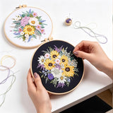 Silentsea Floral Embroidery Kit with Hoop, Sunflower Bouquet Pattern, 3 Designs, Beginner Cross Stitch Set