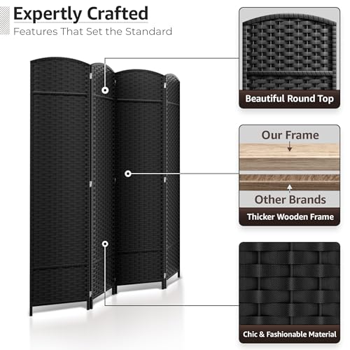 Sorbus 4 Panel Room Divider 6 ft. Tall - Privacy Screen, Extra Wide Double Hinged Panels, Mesh Hand-Woven Design, Partition Room Dividers and Folding Privacy Screens, Wall Divider for Room Separation Sorbus