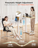 BIZUM Adjustable Bedside Table with Swivel Hidden Wheels Pneumatic Rolling Desk Mobile Standing Desk with Cup Holder for Hospital Home(27.6"x15.8" Maple) BIZUM