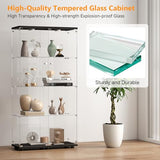 Zevemomo Tempered Glass Display Cabinet with Lights, 4-Tier Curio Cabinet with Glass Doors and Lock, Glass Display Case for Collectibles, for Living Room, Bedroom, Office, Double Door, White Zevemomo