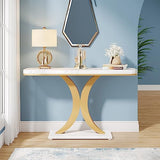 Tribesigns Modern Gold Console Table, 40 inch Narrow Entryway Foyer Table with Geometric Base, Rustic Hallway Accent Table for Living Room, Entrance, White and Gold Tribesigns