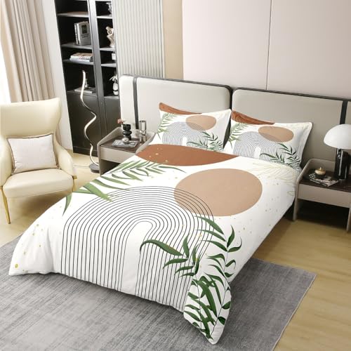 Erosebridal Boho Mid Century 100% Cotton Duvet Cover Full, Modern Bohemian Minimalist Bedding Set, Abstract Geometric Comforter Cover for Kids Adults, Retro Aesthetic Brown Circle Bedclothes Erosebridal