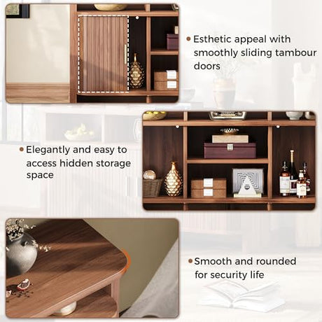 IRONCK 55" Sideboard Buffet Cabinet with Storage, Fluted Credenza with Sliding Door & Open Shelf, Mid Century Modern Accent Coffee Bar Console Table for Kitchen, Living Room, Entryway, Walnut IRONCK