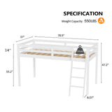 VINGLI 47'' Tall Junior Low Loft Bed with Stairs, White Wood Loft Bed Twin Size for Adults, Kids and Young Teens, No Box Spring Required,Wood Slat Support VINGLI