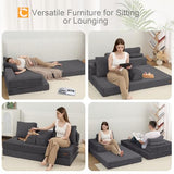 COMAX Convertible Sofa Bed, Folding Floor Couch Corduroy Fold Out Couch Bed Futon Sleeper Mattress with Pillows, Boneless Sofa Comfy Lounge Loveseat for Living Room Bedroom, Grey COMAX