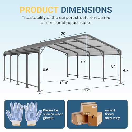 20x20 FT Metal Carport with Updated Roof & Enhanced Base, Heavy Duty Canopy Carport Garage, Vertaile for Car, Truck, Boat, Tractors, Party, Grey Wisteria Lane