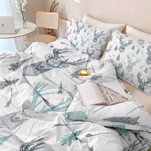 Double-Sided Printed Bedding with Minimalist Deer Modern - Ultra-Soft Microfiber Duvet Cover Set Single Durable Zipper Closure, Comfortable Quilt Cover for Bedroom Décor White Generic