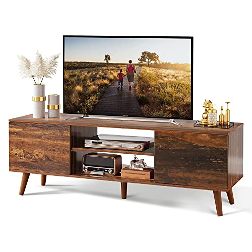 WLIVE TV Stand for 55 60 inch TV, Mid Century Modern TV Console, Entertainment Center with Storage for Living Room, Retro Brown - WoodArtSupply