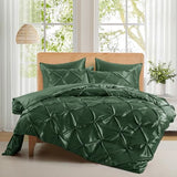 P Pothuiny 5 Pieces Satin Pintuck Duvet Cover Set, Silky Like Olive Green Pinch Pleat Duvet Cover Full/Queen Size Luxury Bedding Set with Corner Ties, 2 Pillow Shams + 2 Pillowcases (No Comforter) P Pothuiny