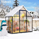 VIWAT 4x6 FT Greenhouse for Outdoors, Polycarbonate Greenhouse with Quick Setup Structure and Roof Vent, Aluminum Large Walk-in Greenhouse for Outside Garden Backyard, Black VIWAT