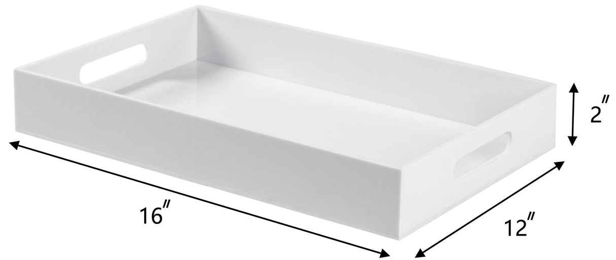 Sooyee Serving Tray with Handles,16" x 12" Decorative Tray,Coffee Table Tray,Acrylic Tray for Breakfast, Tea, Food, Butler,Table Ottoman Vanity Countertop,White Sooyee
