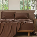 MooMee Bedding Sheet Set 100% Cotton Linen Like Textured Breathable Durable Soft Comfy (Solid Cocoa Brown, Queen) MooMee