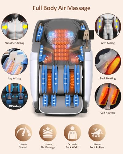 RELX Massage Chair Full Body, 20 Modes Zero Gravity SL-Track Shiatsu Massage Chair Built-in Heat System, Airbag Massage with Body Scan, Deep Yoga Stretch, Calfrest Extension and AI Control(White) RELX