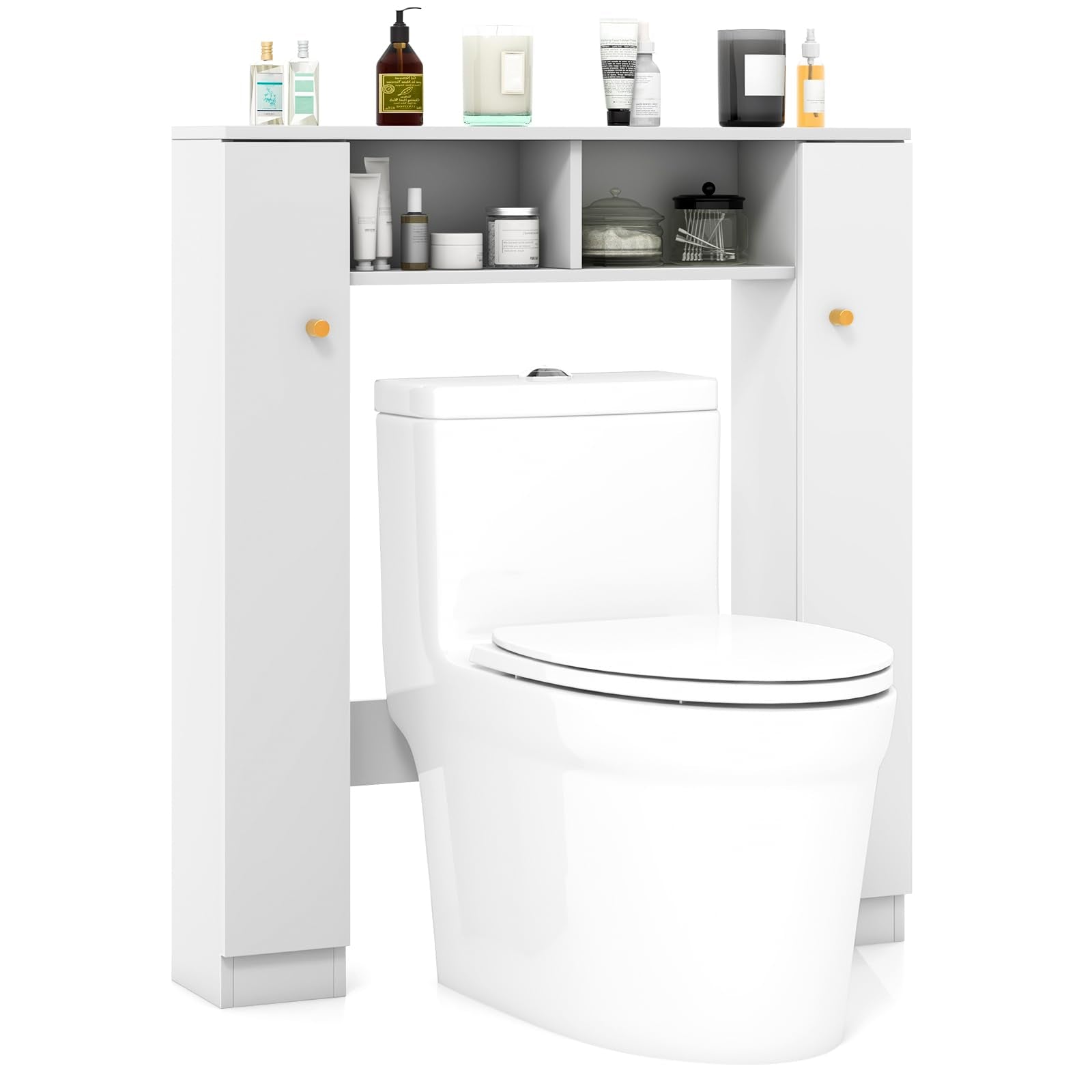 Giantex White Over The Toilet Storage Cabinet with Adjustable Shelves and Double Doors - WoodArtSupply