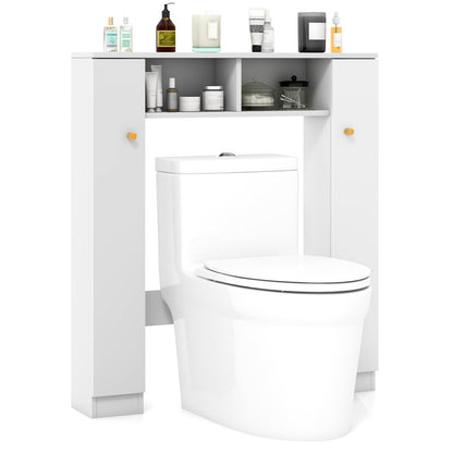 Giantex White Over The Toilet Storage Cabinet with Adjustable Shelves and Double Doors - WoodArtSupply